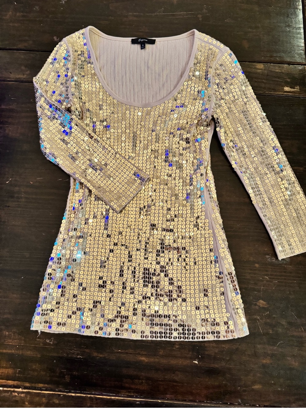 Express Women’s Gold Sequin Scoop-Neck Dress
